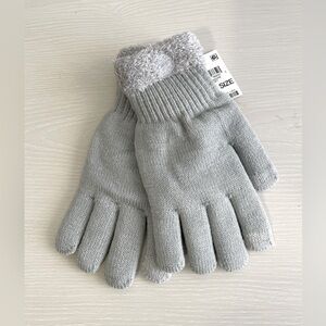ON 34TH Grey Rib-Stitch Fuzzy Cuff Knit Gloves Size OS